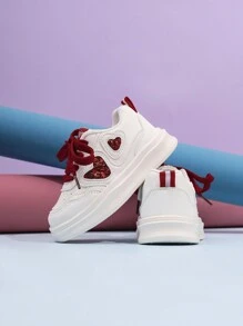 A Pair Of Unisex 6-Year-Old Children's Skateboard Shoes For Autumn 2024 For Boys And Girls. Panda Shoes For Girls And White Shoes For Children - Red - View 5