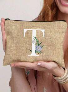 1 Peça Nécessaire com Estampa de Letra de A a Z, Presente para Meninas, Bolsa de Armazenamento com Padrão de Letra Fofo Retrô Simples da Moda com Estampa, Nécessaire para Armazenamento de Itens Pequenos, Bolsa para Cosméticos, Bolsa Leve e Dobrável para Armazenamento, Bolsa Simples para Compras, Nécessaire Presente para Professores, Armazenamento para Enfermeiros, Médicos e Professores, Adequado para Armazenamento de Cosméticos de Viagem Pessoal - Caqui - Visão 27