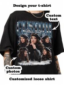 Personalizowana koszulka ze zdjęciem, personalizowana damska koszulka w stylu bootleg hip-hop, prezent na Święto Dziękczynienia, Boże Narodzenie, personalizowana koszulka damska - dodaj własny tekst i obrazy (zdjęcie rodzinne/selfie/zdjęcie zwierzaka/zdjęcie znajomego), aby zaprojektować własną spersonalizowaną koszulkę z nadrukiem, wygoda, odzież damska, personalizowane bluzki damskie - Czarne - Zobacz 1