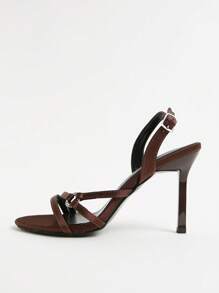 Women Sexy Criss-Cross Strap Design Stiletto High Heel Sandals, Elegant Versatile Summer Party Shoes - Coffee Brown - View 6