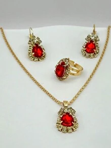 3 Bộ đá hình giọt nước châu Âu và Mỹ bao gồm vòng cổ, bông tai và nhẫn - Vàng - Xem 2