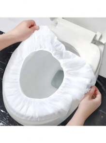 50 Stück Einweg-Toilettendeckel, einzeln verpackte Toilettensitzauflagen, tragbare Reise-Geschäfts-Toilettenmatten, Reisezubehör für öffentliche Toiletten, Flugzeug, Camping, tragbare Einweg-Toilettenauflage für den Haushalt, hochwertige elastische Gürtel-Toilettendeckel, tragbare wasserdichte und schmutzabweisende Toilettensitzauflagen, rutschfeste Reise-Toilettensitzabdeckungen für Zuhause, Jugendgeschenke - Vliesstoff