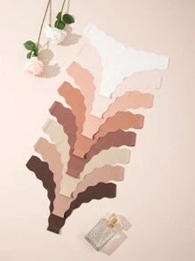 Set de 8 piezas de bragas sexys de unicolor con forma de V sin costuras, ligeras, transpirables, suaves y cómodas, con un diseño único de ropa interior sin costuras para mujeres