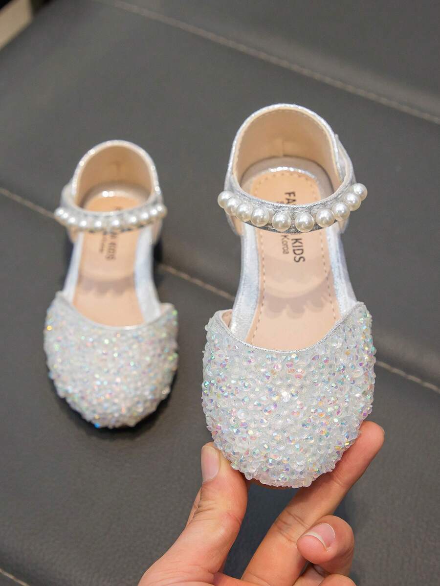 1 Pair Pink Girl Baby Flat Shoes, Princess Shoes For Toddler, Spring & Autumn - Silver - View 1