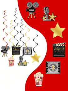 12 pièces Pendentif spirale thème cinéma, convient pour la décoration de fête d'anniversaire thème cinéma, cadeau d'anniversaire, décoration suspendue d'anniversaire, pendentif spirale d'anniversaire, faveurs de fête, décoration de fête à thème jeu, décoration de chambre, décoration d'intérieur - soirée cinéma - Voir 7