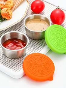 1pc Seasoning Cup Leak Proof Dipping Sauce Cup,Stainless Steel Condiment Dishes,Covered Salad Dressing Container,Stainless Steel Small Seasoning Container With Lid,Reusable Salad Dressing Box Container, Leak Proof Salad Dressing Container - Multicolor - View 3