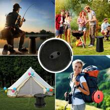 1pc Black Folding Stool Multi Purpose Home Kitchen Foldable Stool,130KG Max Capacity, Portable Telescoping Seat Camping Retractable Stool, Ideal For Home And Outdoor Camping, Fishing, Etc - Black - View 4