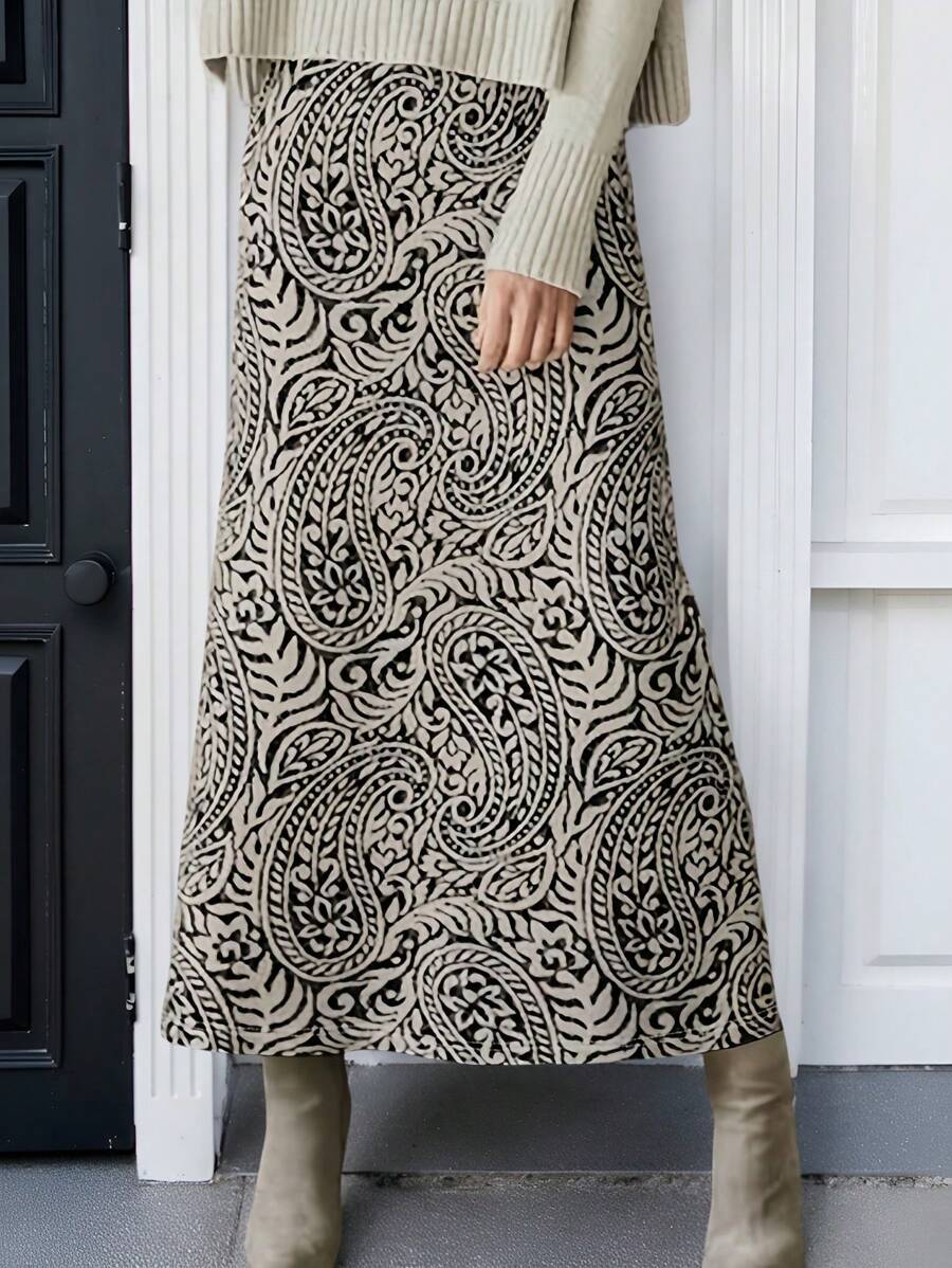 Casual Paisley Flower Pattern Long Skirt, Autumn - View 1