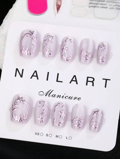 Beauty, Fragrancestyle, French Tip Nails, 10-Piece Set, Lilac Purple, Short Ladder Type, Press On Toe Nails, New Years Nails, Valentines Nail, Wearable Nail Art, Handmade, Elegant And Generous Design Nail Supplies Nails