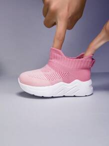 全新儿童休闲轻便透气网眼低帮一脚蹬户外运动鞋，鞋底柔软，防滑，适合所有季节 - 粉色 - 查看 10