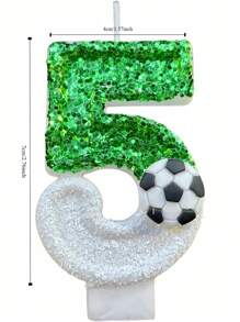 1pc Sparkling Sequin Football Shaped Birthday Candle With Holder, Sports Theme Party Decorations