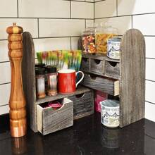 Expandable Wooden Desktop Organizer Rack, Suitable For Office Supplies, Extendable Book Storage Shelf, Fixed Partition Support, Coffee Color - Brown - View 2