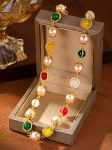 1 件复古高档串珠项链，镀金金属 18K 金，奢华典雅，适合作为节日、生日、情人节礼物、妈妈、母亲、母亲节、礼物 - 彩色 - 查看 15