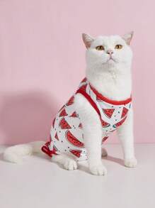 1pc Soft And Thin Cat Spay & Neuter, Weaning Recovery Outfit, Flexible 4-Leg Design To Prevent Licking, Warm - Red - View 6