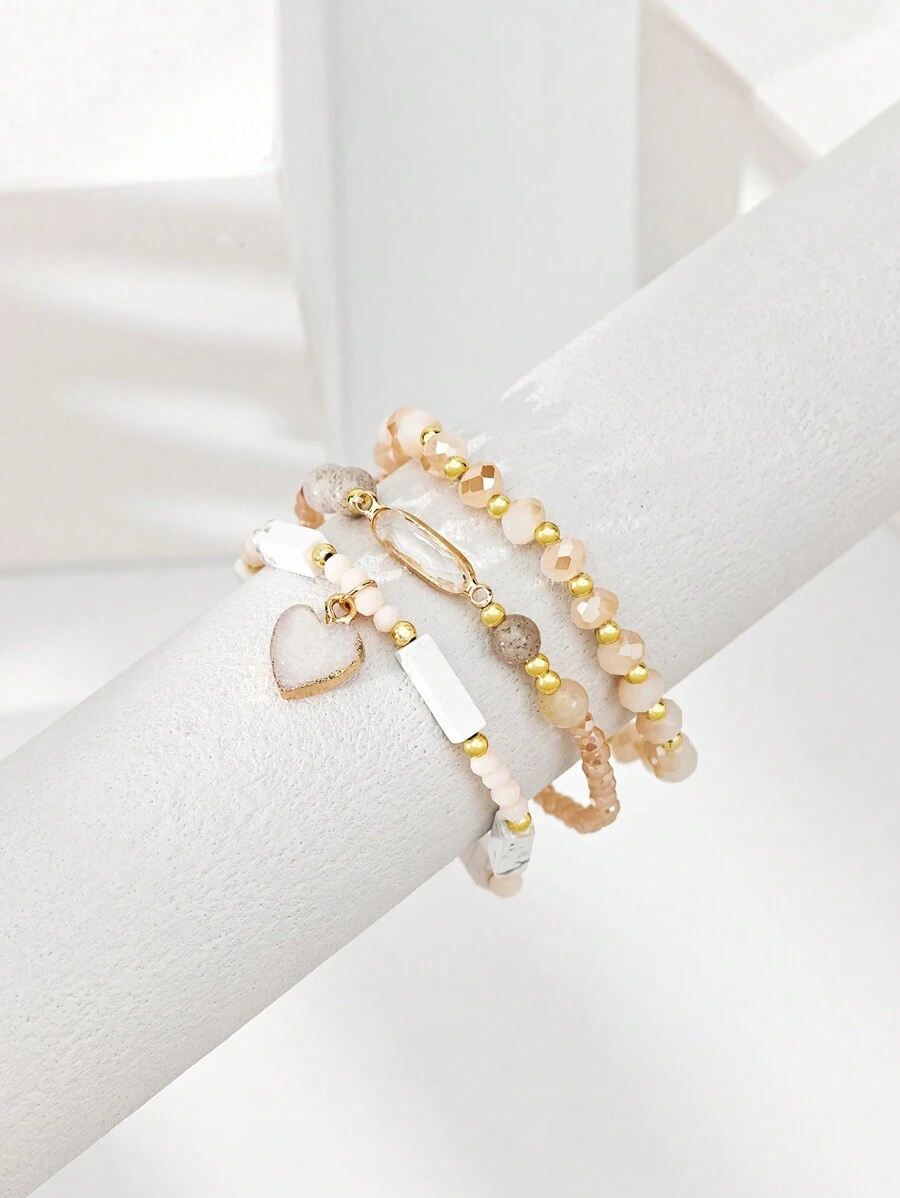 3 chiếc vòng tay hạt pha lê hình trái tim Valentine - Nhiều màu - Xem 1