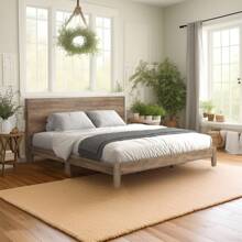 Galano Payne Levison Wood King Bed Frame With Headboard, Modern Platform Bed Frame With Wooden Slats Support, No Box Spring Needed, King Size, Knotty Oak Colour (80.5 In. W X 85.5 In. D X 40.3 In. H) - Cây sồi có nhiều nút - Xem 11