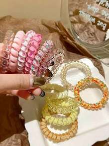 12pcs/6pcs Ladies Elastic Coil Hair Band, Wrinkle-Free Telephone Line Hair Band, Suitable For Thick Hair And Thin Hair Casual Hair Band, Elastic Band-Hair Accessories With Interesting Patterns And Designs, Sweet And Fresh Hair Bands, Durable, Ladies Casual Hair Accessories, Gifts & Photo Props, Spiral Hair Bands, Elastic Coil Hair Bands, Wedding Bride Gifts, Companion Gifts, Bridesmaid Gift Box Decorations, Valentine's Day Party Gifts. Home Bathroom Decor Fall Decor