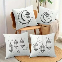 4pcs/Set Pillow Covers, Star, Moon And Lamp Patterns, Soft Plush Material - 45cm X 45cm - Home Decor - Comfortable, Indoor/Outdoor Party Supplies, Breathable (No Pillow Insert) - Multicolor - View 4