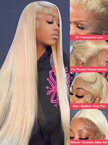 34 Inch 250 Density Lace Frontal Wig HD Transparent 613 Blonde Straight  13x4  Lace Front Human Hair Wigs For Women Brazilian - S613 - Xem 4