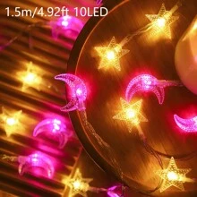 1 buc 4.9/9.8ft Culoare Caldă Șir Luminos Decorativ Stea Lună, Lumină Stea Zână Acționată Cu Baterii Pentru Decor Acasă, Decor Cameră, Decor Dormitor, Decor Grădină, Decor Camping, Decor Petrecere, Decor Bal Nuntă, Șir Luminos Decorativ Curte - Galben+Roz - Vizualizare 10