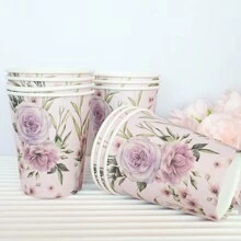 10pcs/20pcs/30pcs/Set Camellia Paper Cups, Light Purple Flower Paper Cups, 9oz Disposable Tea/Coffee Cups, Tea Party/Baby Shower/Bridal Shower/Wedding/Floral Party Supplies - Type B - View 5
