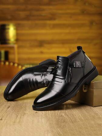 New Men's High-Top Zipper Boots, Versatile British Style Youth Business Formal Casual Boots, Plus Size