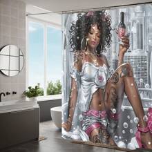 1 件/4 件美丽非洲印花浴帘套装，装饰浴室套装包括带挂钩的防水浴帘、防滑垫、马桶盖垫和 U 型垫，现代家居装饰礼品