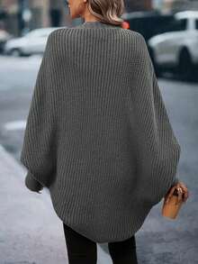 Áo khoác cardigan nữ kiểu dáng thanh lịch, chất liệu móc len, màu trơn, tay cánh dơi, thích hợp mặc hàng ngày và trong các dịp lễ hội, mùa đông. - Màu xám đen - Xem 5