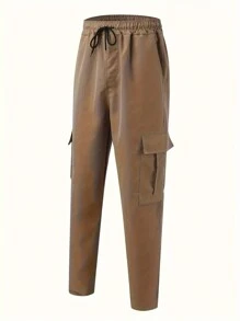 Men's Cargo Belt Pocket Hiking Pants Casual Sports Jogging Outdoor Pants Loose Version - Khaki - View 5