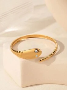 1pc Minimalist Stainless Steel Snake Head Rhinestone Bracelet, Suitable For Men And Women, Daily Wear