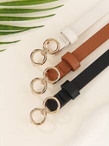 3 件装女士金色扣黑色/白色/棕色百搭浪漫休闲细腰 PU 皮革冬季服装 Inspo 腰带，四季大码 - 黑色 - 查看 3