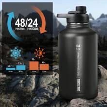 OneTigris Tactical Half Gallon Water Bottle With Straw - 64 Oz Vacuum Insulated Stainless Steel Water Jug, Leakproof Sport Bottle With 3 Lids, Paracord Handle & MOLLE Water Pouch For Outdoor - 黑色 - 查看 4