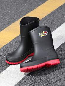 Plus Size 40-48 Men's Mid-Calf Rain Boots, Non-Slip Waterproof Rubber Boots For Car Washing, Fishing, Camping - Black and Red - View 6