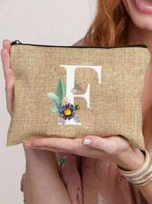 1 Peça Nécessaire com Estampa de Letra de A a Z, Presente para Meninas, Bolsa de Armazenamento com Padrão de Letra Fofo Retrô Simples da Moda com Estampa, Nécessaire para Armazenamento de Itens Pequenos, Bolsa para Cosméticos, Bolsa Leve e Dobrável para Armazenamento, Bolsa Simples para Compras, Nécessaire Presente para Professores, Armazenamento para Enfermeiros, Médicos e Professores, Adequado para Armazenamento de Cosméticos de Viagem Pessoal - Caqui - Visão 29