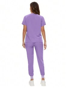 Chirurgische Uniformen Damen Kasack Set Krankenschwester Beauty Salon Arbeitskleidung Klinik Kasack Hose Sets Spa Arzt Pflege Klinik Anzug Frühling - Mauve - Übersicht 3