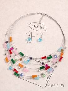 1pc Middle Eastern Style Bamboo Knot Layered Necklace & 1 Pair Glass Bead Earrings, Fashionable Jewelry Set For Women