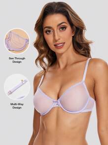 Wingslove See Through Unlined Sheer Transparent Mesh Breathable Lingerie Bra