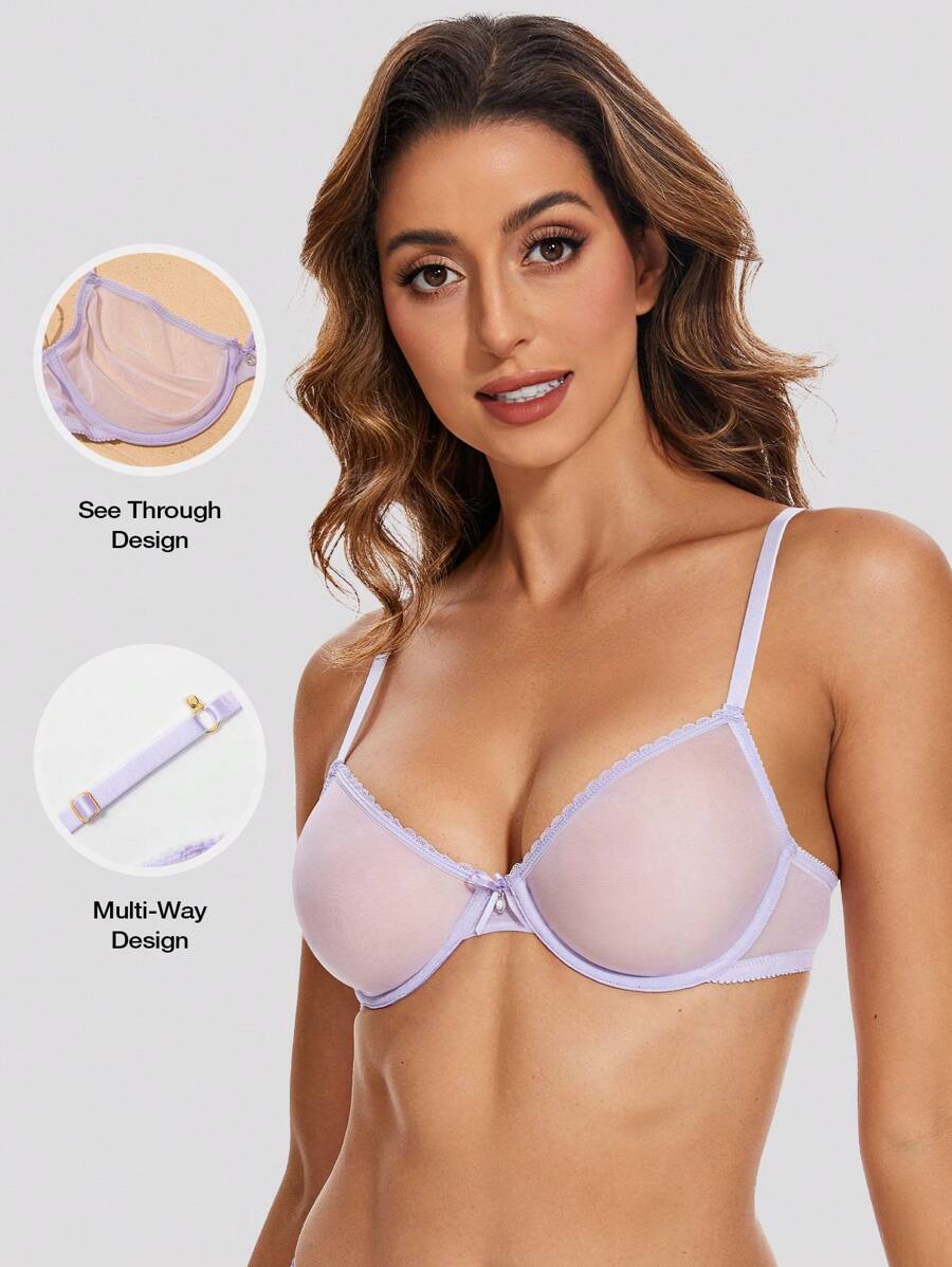 Wingslove See Through Unlined Sheer Transparent Mesh Breathable Lingerie Bra