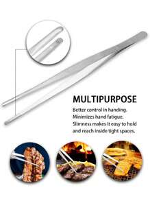 1pc/2pcs/4pcs Stainless Steel Long Tweezers, Long Barbecue Tweezers,Food Clip, Stainless Steel Tweezers Elbow, Dressing Tweezers, Fish Tank Water Grass Beetle, Tool Repair Clip, Tweezers, Kitchen Tweezers, Extra Long Stainless Steel Tweezers - Silver - View 7