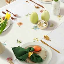 Cute Rabbit & Floral Easter Table Runner, Rabbit Vanity Table Cloth, Seasonal Holiday Kitchen Dining Table Decor For Indoor & Outdoor Home Party - Beige - View 2