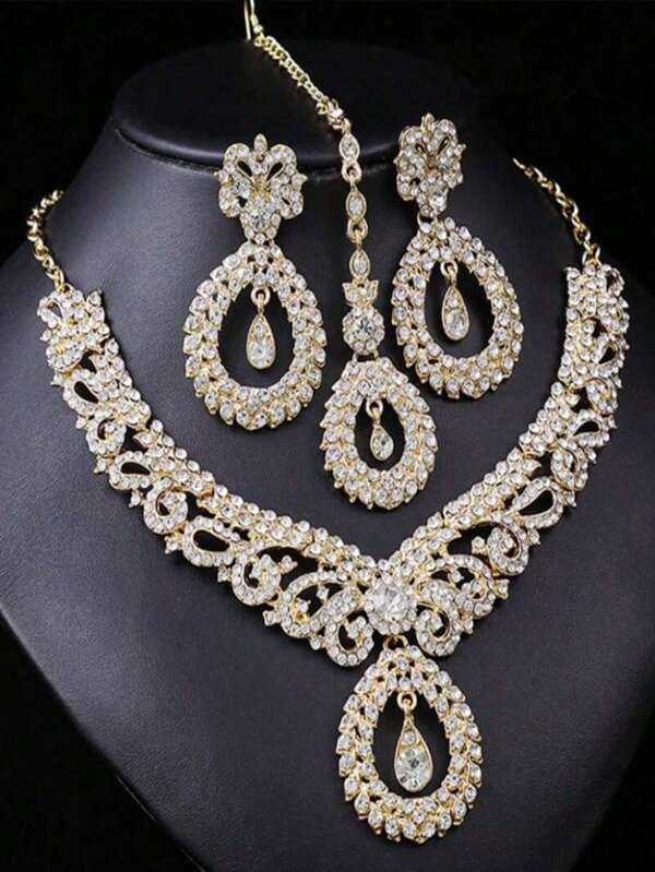 4pcs Luxury & Elegant Crystal Jewelry Set Including Earrings And Necklace, Suitable For Bride, Wedding, Party And Events