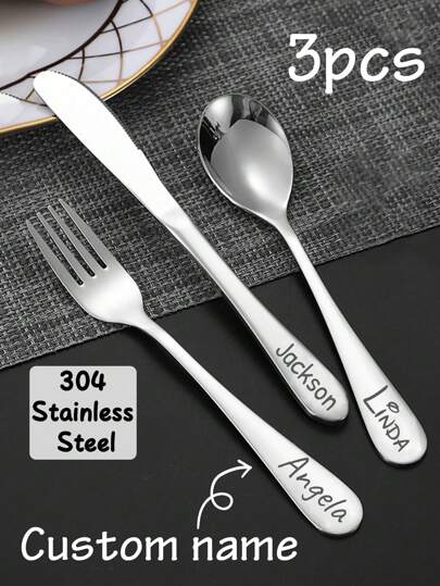 1/3pcs Personalized 304 Stainless Steel Kids Name Tableware Set, Customized Tableware Sets, Custom Kids Name Spoon, Fork, Knife, Tea Spoon, Soup Spoon, Toddler Tableware, Customized Cute Bear Group Tableware Set, Custom Baby Training Spoon, Children's Creative Tableware Set, Birthday Commemorative Gift Customized, Baby Gifts, Cute Baby, Family, Friends, Daughter, Son, Her, Customized Kids Tableware, Warm Ambience,Kids,Urban Gala,Back To School Fashion