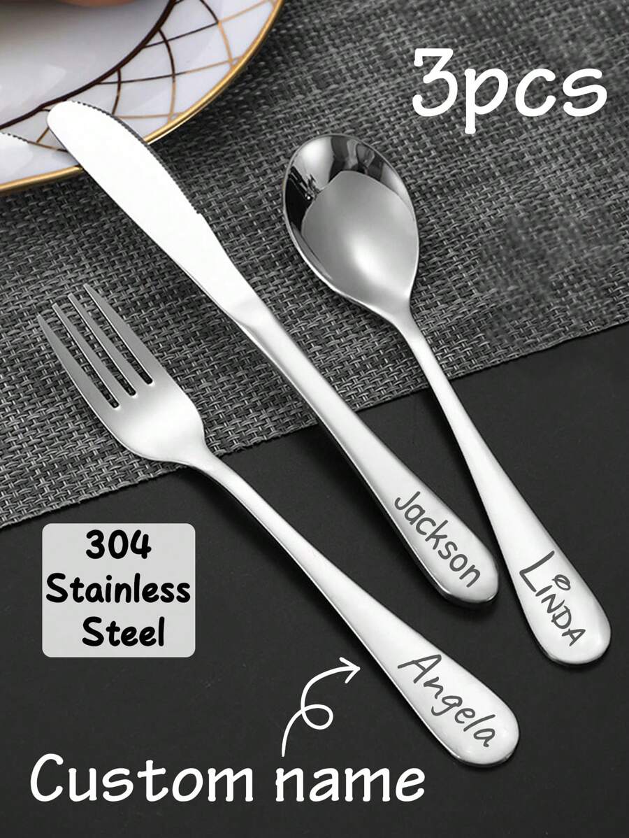 1/3pcs Personalized Kids Tableware Set, Custom Name Spoon Fork Knife, Customized Bear Cutlery, Birthday Halloween Gift, Kids Creative Tableware Set, Baby Shower Gift