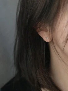 1 Pair S925 Sterling Silver Simple & Versatile Mini Flower Disc Stud Earrings, Zirconia Inlayed For Women - one-size - View 5