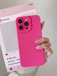 1pc Magenta Solid Color Phone Case, Lens Protection Phone Case, Compatible With IPhone & Galaxy - Hot Pink - View 2