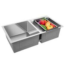 HaroldDol Double Bowl Stainless Steel Drop-In Kitchen Sink Dishwasher Vegetable Sink Home - Silver - View 4