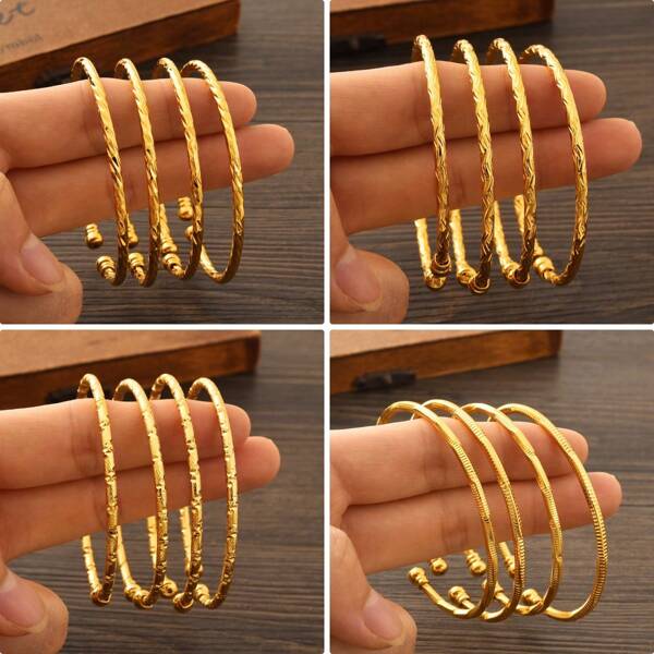 4 peças pulseiras femininas estilo dubai, / joias africanas cor dourada pulseiras simples abertas, joias para casamento e noiva presente