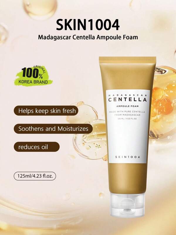 SKIN1004 Madagascar Centella Ampoule Spumă 4,22 Fl.Oz, 125 ml, Spumă de curățare cu PH scăzut, Pudră de sodă naturală Surfactant de nucă de cocos și EWG Green Grade