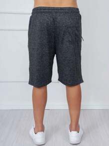 Men's Sweatshirt Shorts / Zippered Pockets / Elastic Waistband - 深灰色 - 查看 2