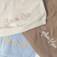 1 pieza Manta de punto personalizada con texto bordado, manta de tela de punto suave y transpirable con nombre personalizado para regalo de aniversario, cumpleaños y baby shower - 80*100cm - Ver 6
